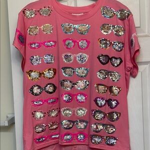 Pink Sequin Sunglasses adult  T-Shirt